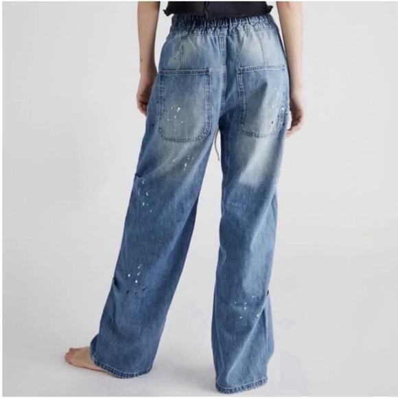 Free People We The Free Modern Love Pull On Jeans Blue Wave Combo Distressed - Picture 2 of 15